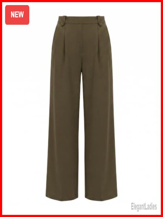 Pants - Wide Leg Pull On Dress Pants High Rise Pleated Trousers Business Casual